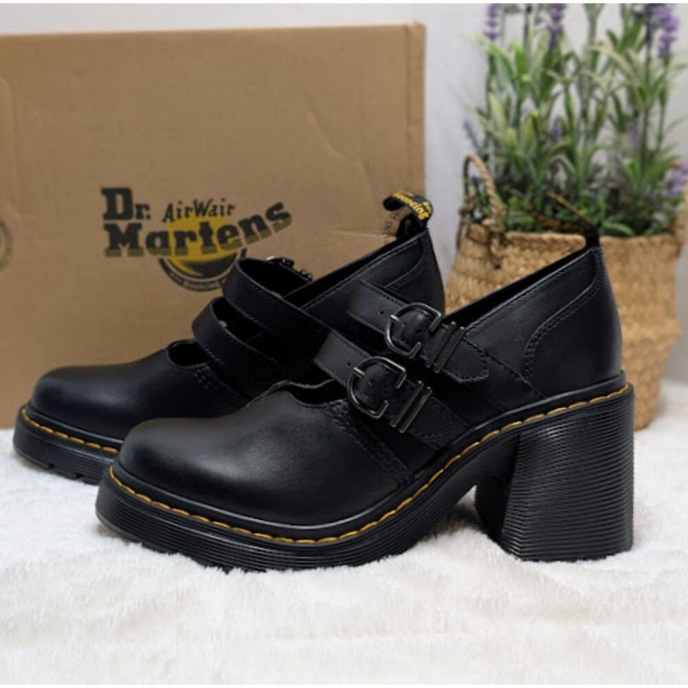 Dr. Martens Eviee Black Sendal Leather Heeled Shoes Women's 10 UK 8 NIB - Picture 3 of 15